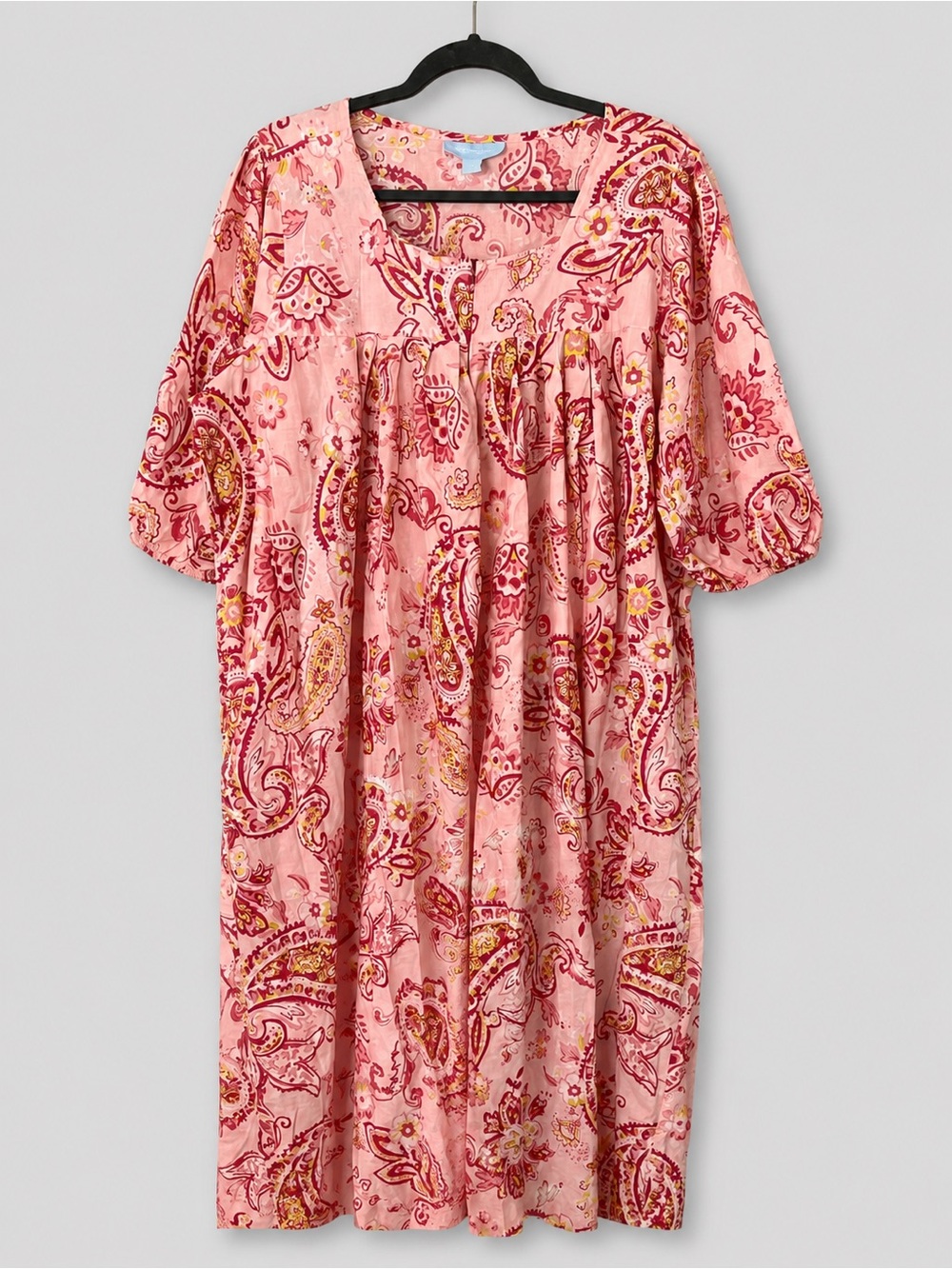 Only Necessities 100% Cotton Pink Paisley Floral Boho Midi House Dress nightgown